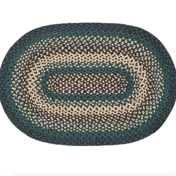 Farmhouse Jute Braided Oval Throw Rug Hunter Green Black Rustic Country Charm - Picture 2 of 5
